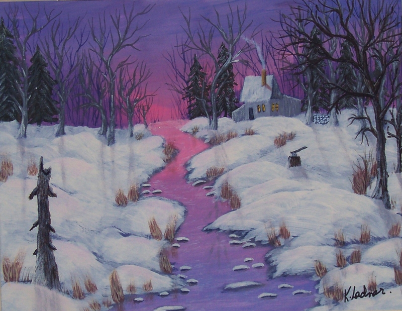 800x619 Winter Cabin In The Woods By Kurtis Ladner, Canvas Panel - Cabin In Woods Painting