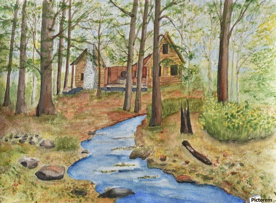 900x664 Cabin In The Woods - Cabin In Woods Painting
