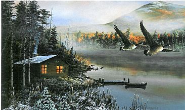366x219 Canada Geese And A Cabin - Cabin Painting