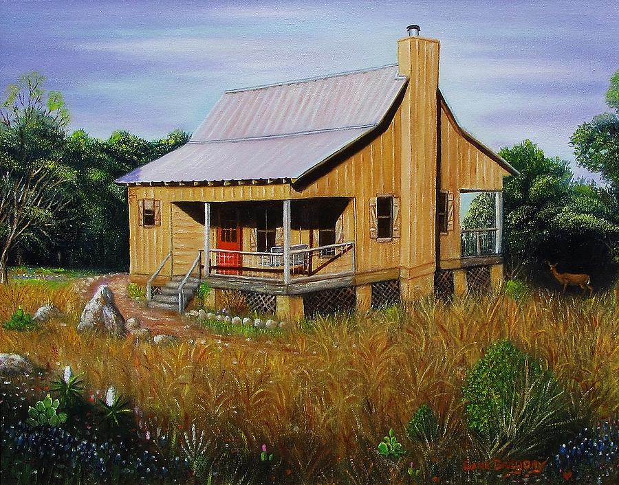 900x706 Deer Run Cabin Painting By Gene Gregory - Cabin Painting