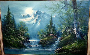 300x185 Frank Franz Johnston Oil Painting Winter Forest Scene Cabin Night - Cabin Painting