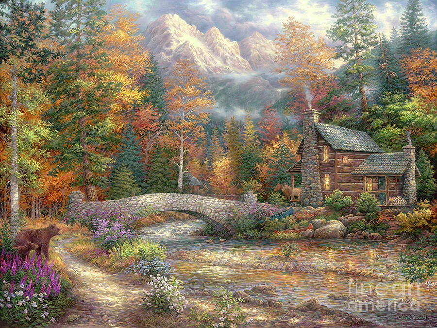 900x675 Mountain Cabin Paintings Fine Art America - Cabin Painting