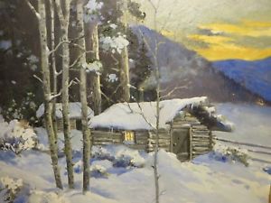 300x225 24x22 Org.1940 Oil Painting On Canvas By Paul Gregg - Cabin Painting