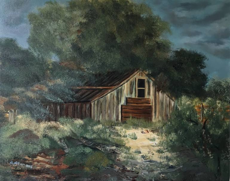 770x606 Saatchi Art Cabin In The Forest Painting By Anahid Atanous - Cabin Painting