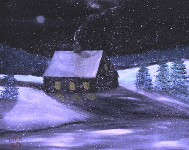 770x611 Saatchi Art Winter Cabin Painting By David Richers - Cabin Painting