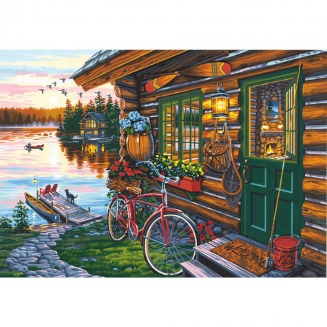 475x475 Cabin View Paint By Number Kit By Paintworks Dimensions - Cabin Painting