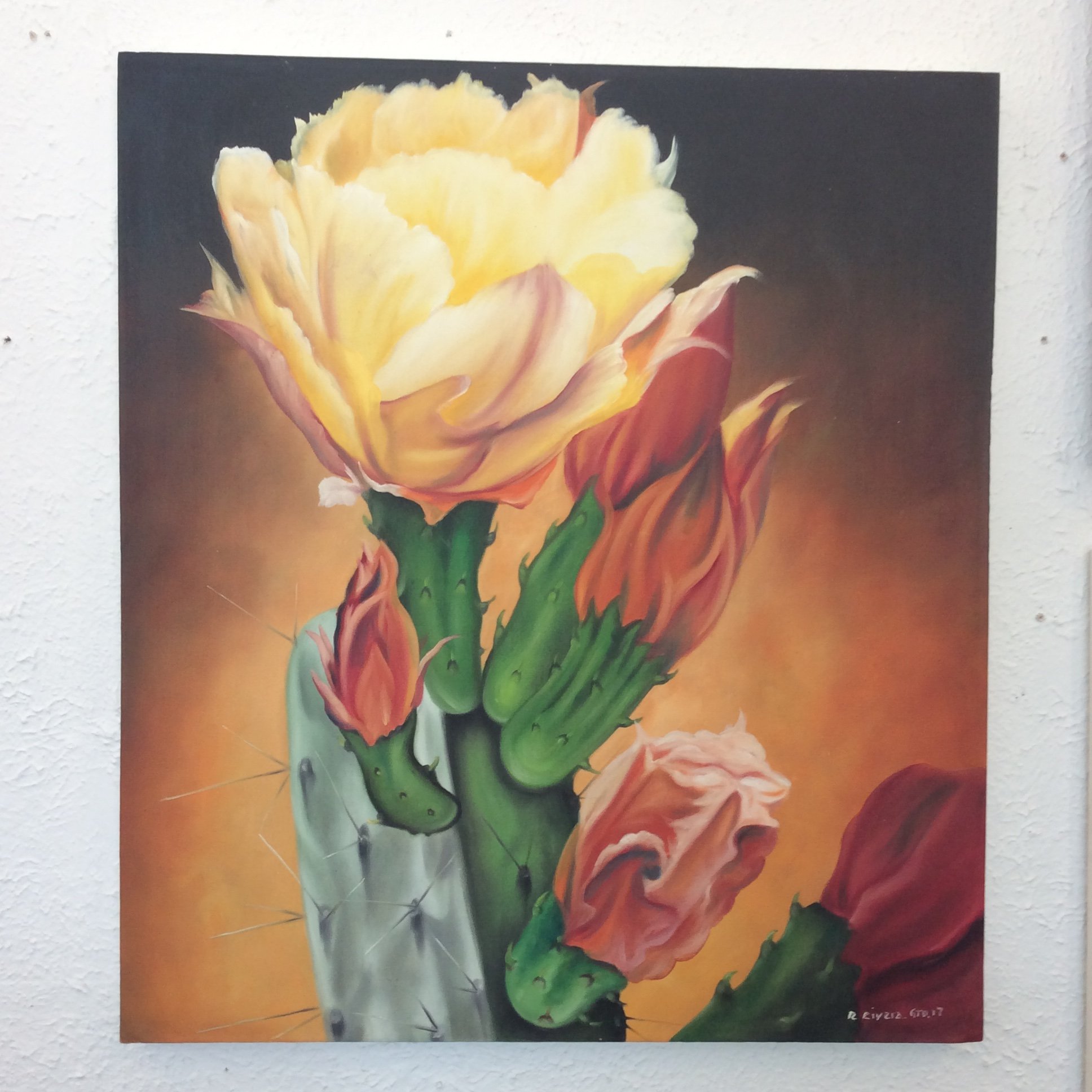 1936x1936 Cactus Flower Painting By Renato Rivera Surroundingshouston - Cactus Flower Painting