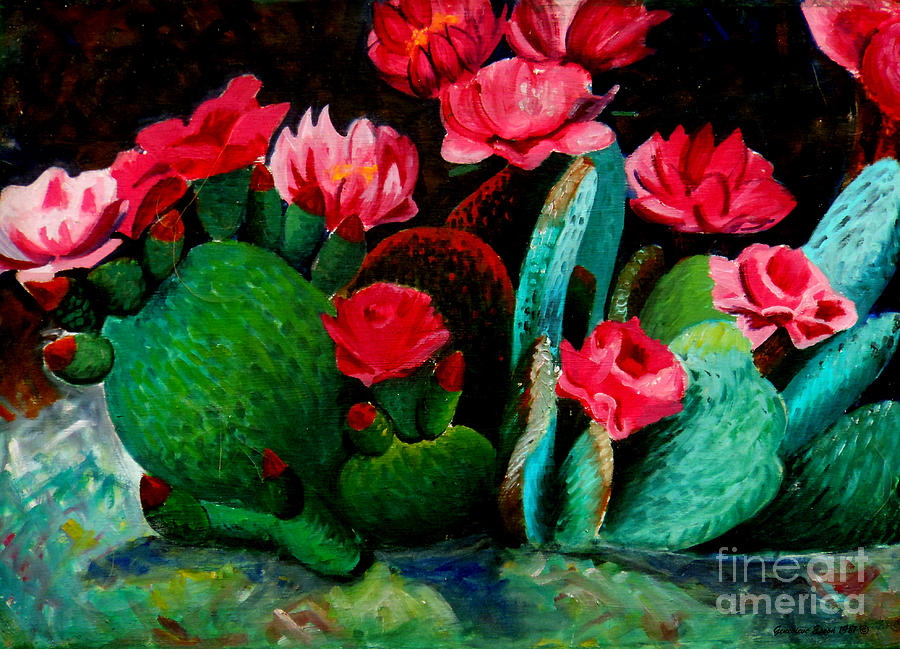 900x649 Cactus Flowers Painting By Genevieve Esson - Cactus Flower Painting