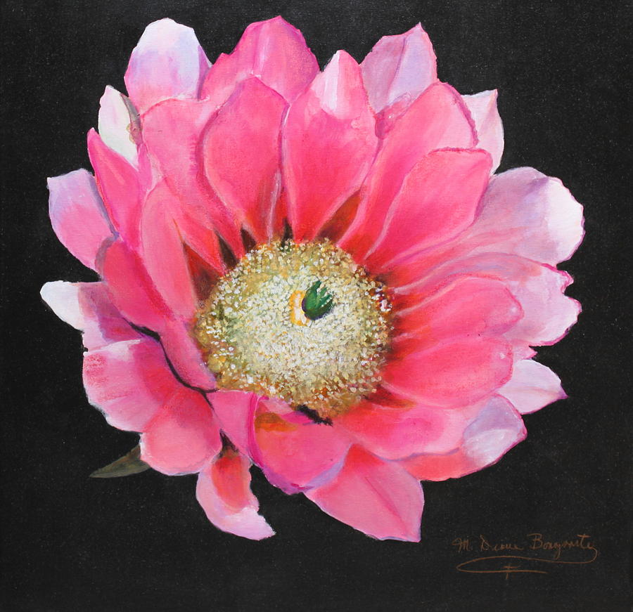 900x871 Pink Cactus Flower Painting By M Diane Bonaparte - Cactus Flower Painting