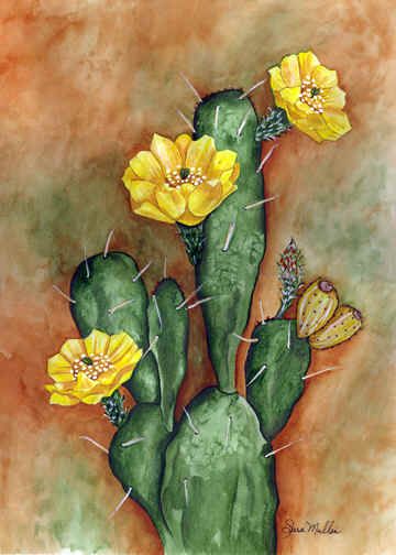 360x504 Prickly Pear By Sara Mullen ~ Cactus Flower Floral Beauty ~ Real - Cactus Flower Painting
