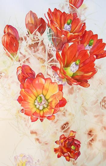 350x548 Watercolor Painting Demonstration Of Orange Cactus Flowers By - Cactus Flower Painting