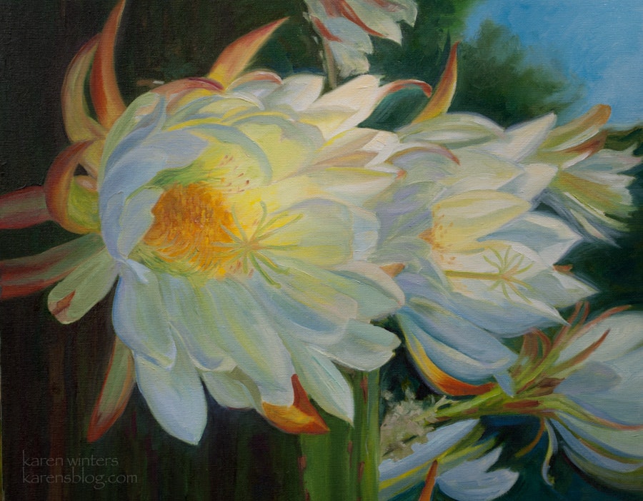 900x702 White Cactus Flower Painting - Cactus Flower Painting