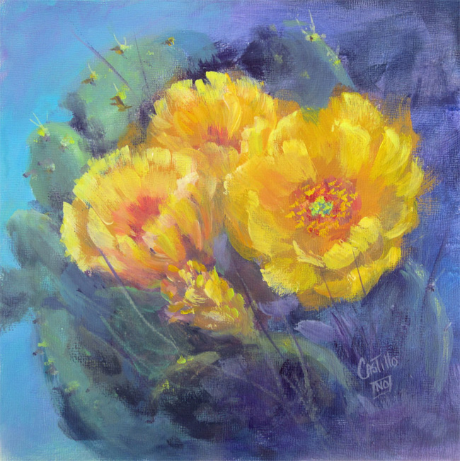 650x652 Beaming, Original Acrylic Painting, Cactus, Flower, Blooms - Cactus Flower Painting