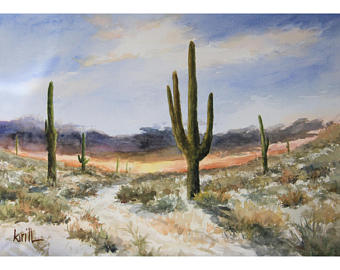 340x270 Desert Flower Painting Solitary Flower Prickly Pear Cactus - Cactus Landscape Painting