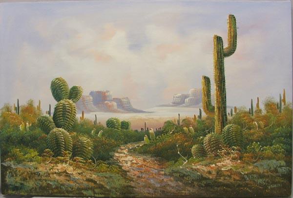 600x406 Original Desert Landscape Oil Painting By Taylor - Cactus Landscape Painting