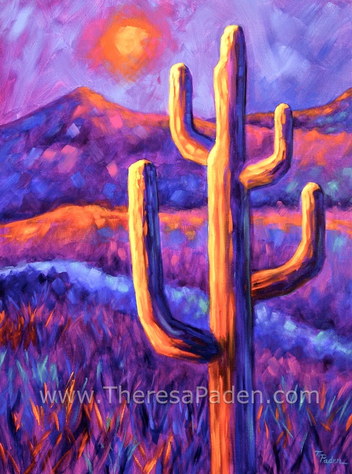 720x970 Paintings By Theresa Paden Colorful Desert Cactus Landscape Art - Cactus Landscape Painting