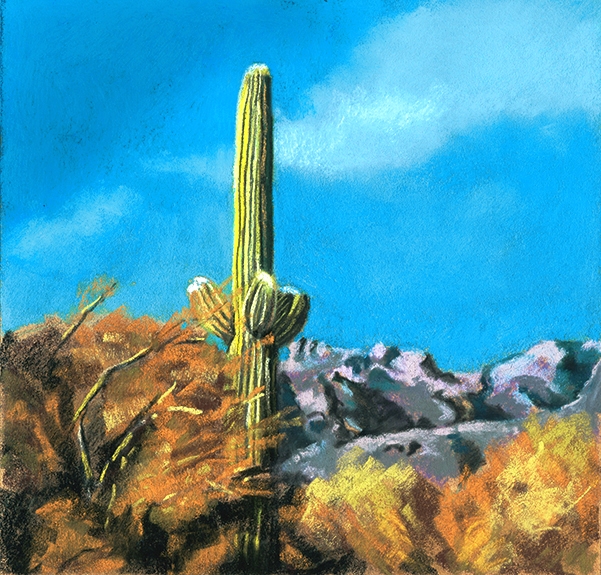 601x575 Saguaro Cactus Landscape Painting Ria Hills - Cactus Landscape Painting