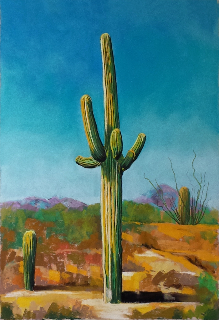 700x1024 Saguaro Cactus Painting Ria Hills - Cactus Landscape Painting