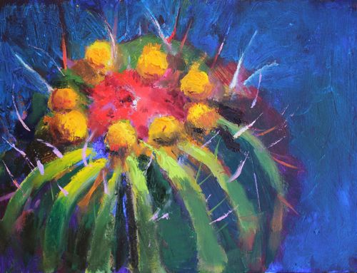 500x383 Daily Painters Of Arizona Barrel Cactus, Southwest Landscape - Cactus Landscape Painting