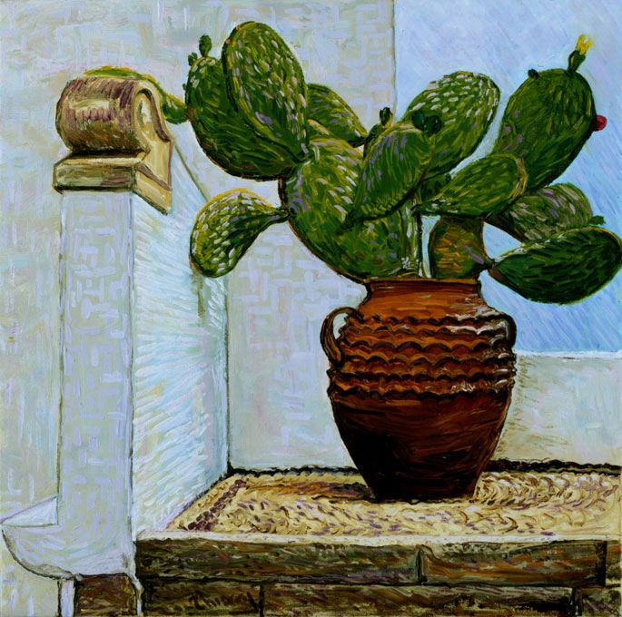 685x680 Cactus In Pot , 2001, Oil On Canvas By Thierry Hennequin Cactus - Cactus Oil Painting
