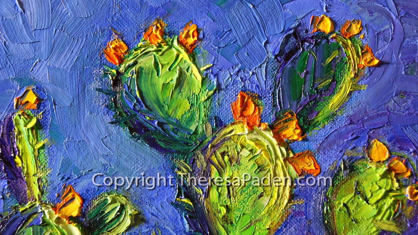 1400x787 California Artwork Contemporary Cactus Oil Painting By Theresa Paden - Cactus Oil Painting