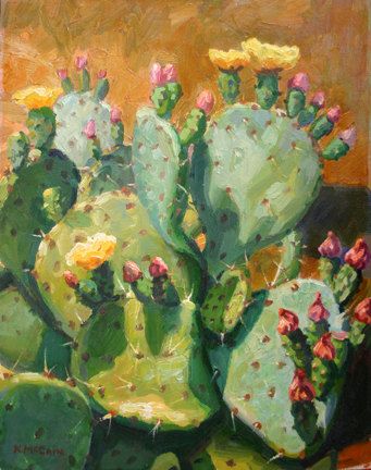 341x432 Canvas Print Plein Air Impressionsist Oil Painting Of Flowering - Cactus Oil Painting