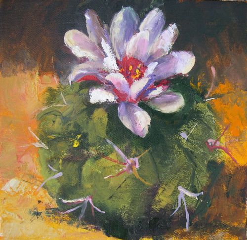 500x486 Desert Baby Oil Southwest Lanscape With Blooming Cactus By Amy - Cactus Oil Painting