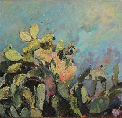 400x387 Desert Sabra Cactus Oil Paintings By Ron Gang, Fine Art - Cactus Oil Painting