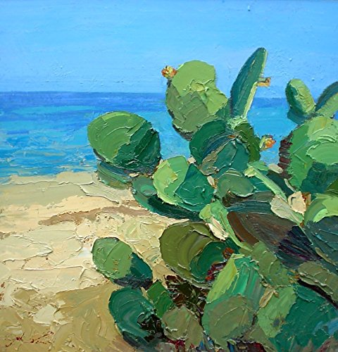 480x500 Cactus Art Prints Seascape Art Cacti Wall Decor - Cactus Oil Painting