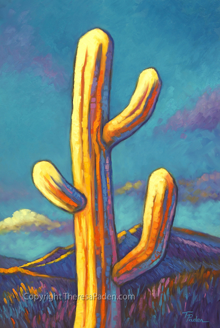 432x644 Paintings By Theresa Paden Colorful Cactus Art Saguaro Oil - Cactus Oil Painting