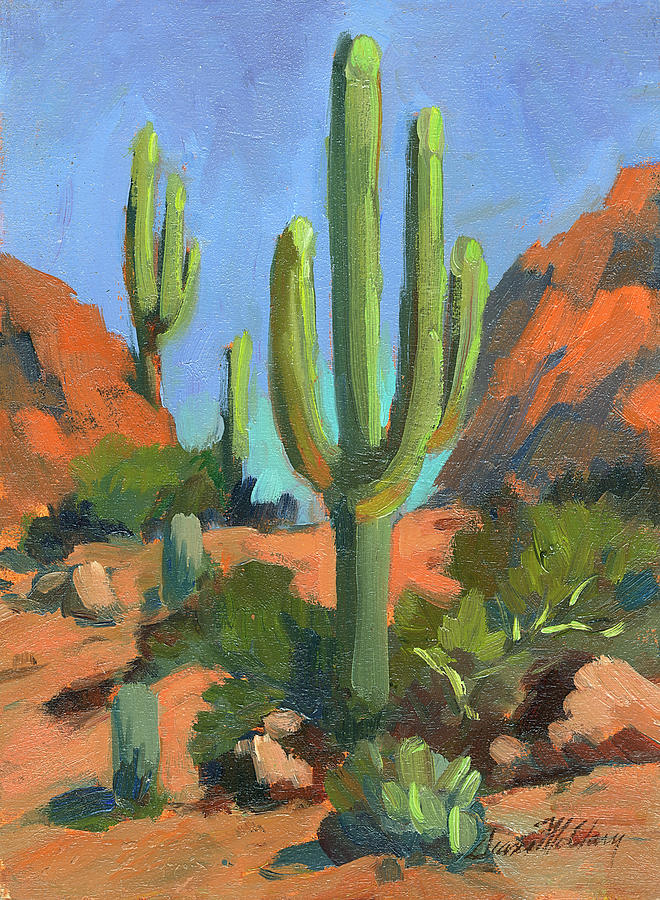 660x900 Desert Morning Saguaro Painting By Diane Mcclary - Cactus Painting
