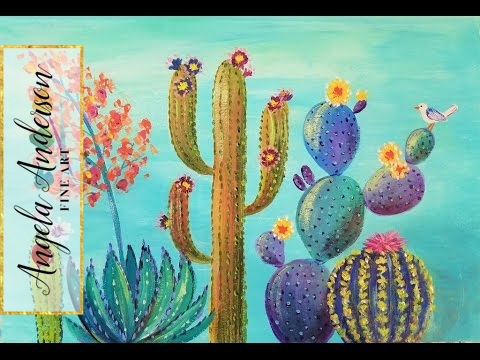 480x360 Southwest Colorful Cactus Acrylic Painting Tutorial Live Full - Cactus Painting