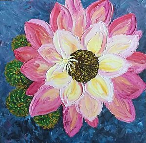 300x295 Original Signed Acrylic Palette Knife Painting Cactus Floral - Cactus Painting Acrylic