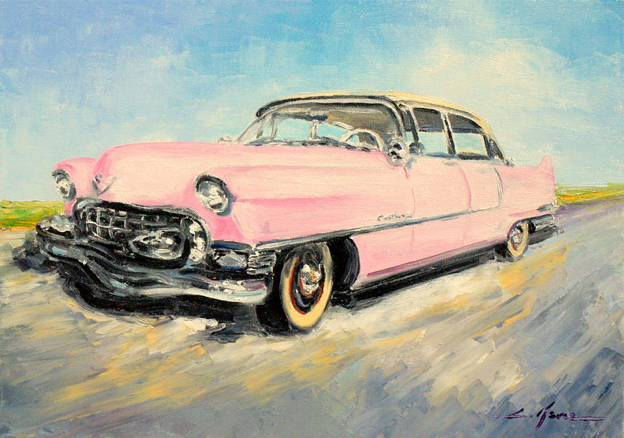 900x632 Cadillac Fleetwood 1955 Pink Painting By Luke Karcz - Cadillac Painting