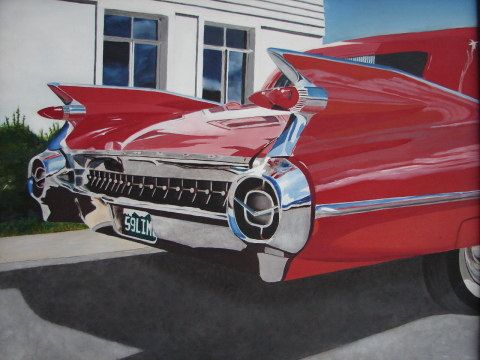 480x360 Original Oil Painting 1959 Cadillac On Panel 16 X By Kirkkerndlart - Cadillac Painting