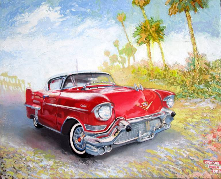 770x624 Saatchi Art Cadillac Coupe Deville 1957 Painting By Ivan Kriukov - Cadillac Painting
