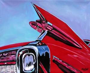 300x242 Vintage 59 Cadillac Tail Car Original Art Painting Dan Byl - Cadillac Painting