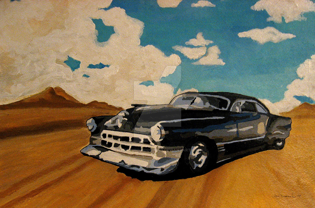 1024x677 Vintage Black Cadillac Painting By Thestubbornhound - Cadillac Painting