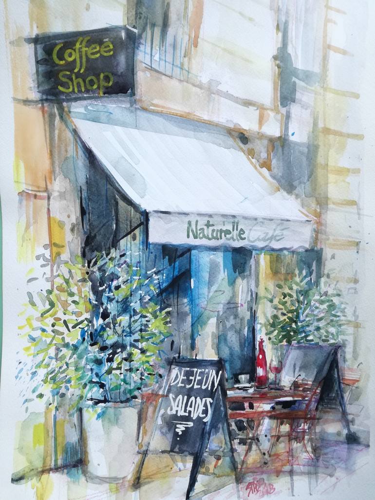 770x1027 Saatchi Art Cafe Shop Paris Painting By Lorand Sipos - Cafe De Paris Painting