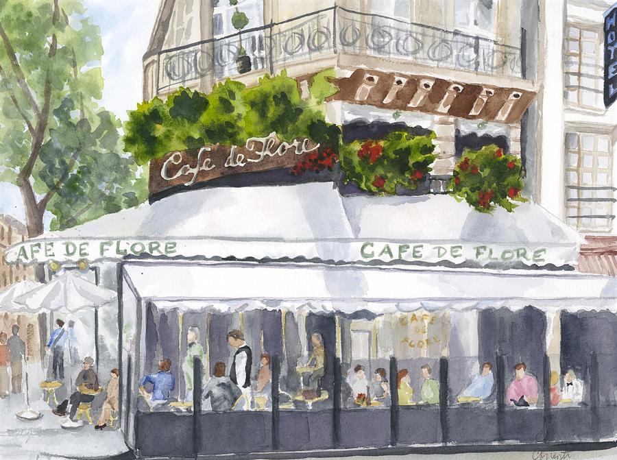 900x671 Cafe De Flore Painting By Deborah Correnti - Cafe De Paris Painting