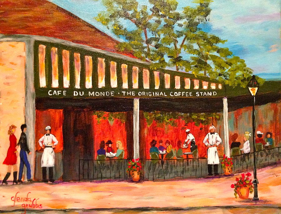 900x687 Date Night At Cafe Du Monde Painting By Glenda Grubbs - Cafe Du Monde Painting