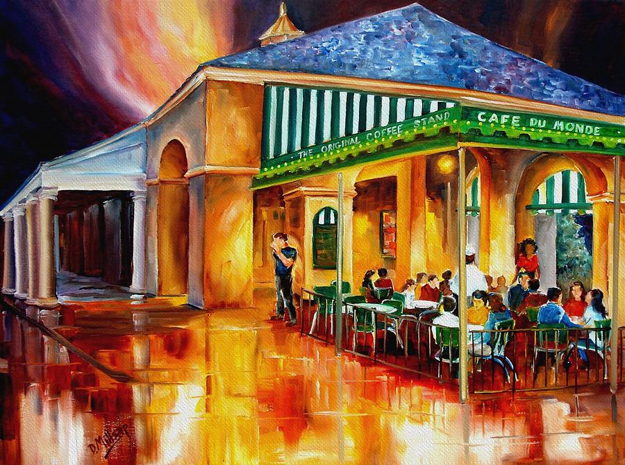 900x670 Midnight At The Cafe Du Monde Painting By Diane Millsap - Cafe Du Monde Painting