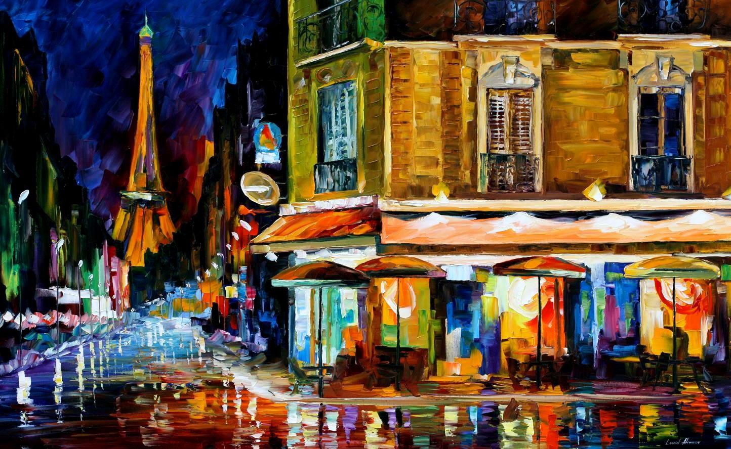 1444x888 Paris Recruitment Cafe Palette Knife Oil Painting On Canvas By - Cafe Painting