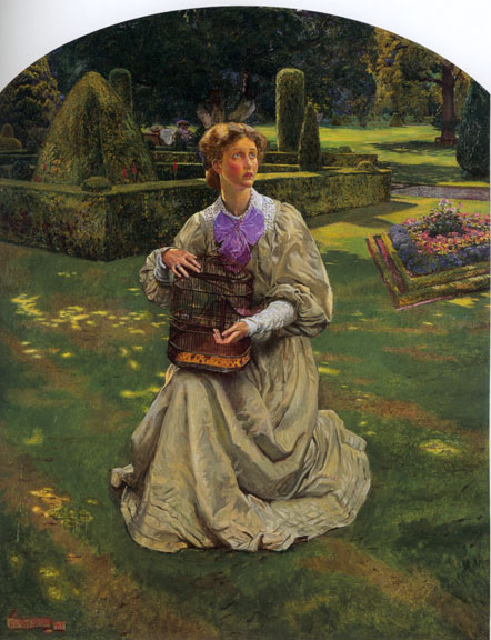 442x576 The Caged Bird By John Liston Byam Shaw, Ri Awrs 1872 1919 - Caged Bird Painting