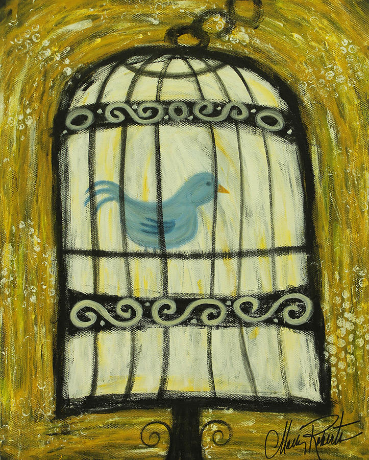 723x900 Caged Bird Painting By Molly Roberts - Caged Bird Painting