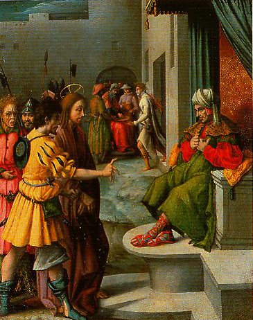 365x462 Christ Before Caiaphas Painting Bachiacca Oil Paintings - Caiaphas Painting