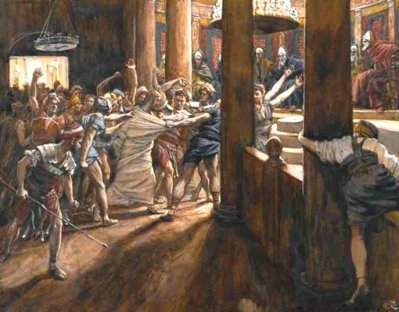 580x454 Jesus Brought To Trial Before Caiaphas - Caiaphas Painting