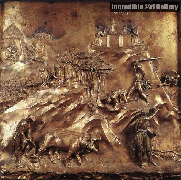 610x609 Cain And Abel By Lorenzo Ghiberti - Cain And Abel Painting