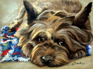 300x221 Sparrow Cairn Terrier Dog Art Oil Painting Home Decor Gift Print - Cairn Terrier Painting