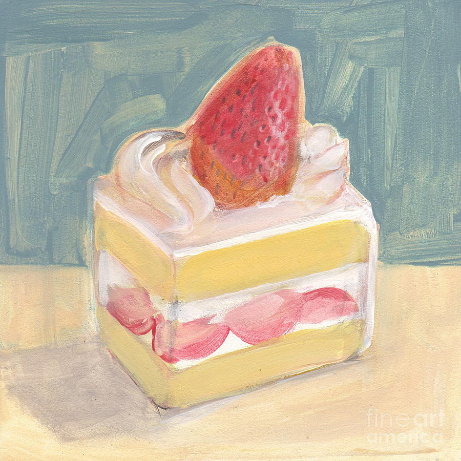 900x900 Strawberry Cake Painting By Kazumi Whitemoon - Cake Painting